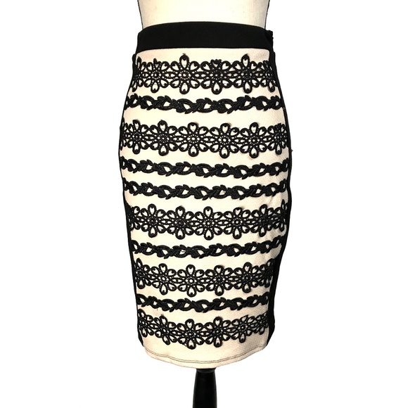 Nikibiki | Skirts | New Nikibiki Tan Black Pencil Skirt With Lace ...